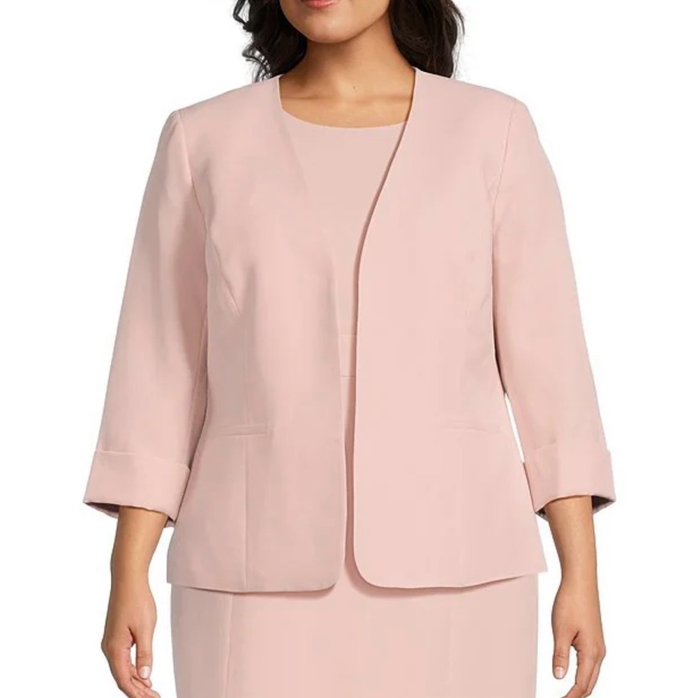 Kasper Pink Blazer Collarless Open Front